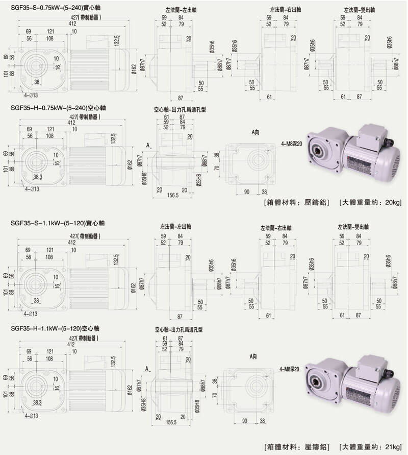 SGF35直交軸減速電機參數(shù)圖
